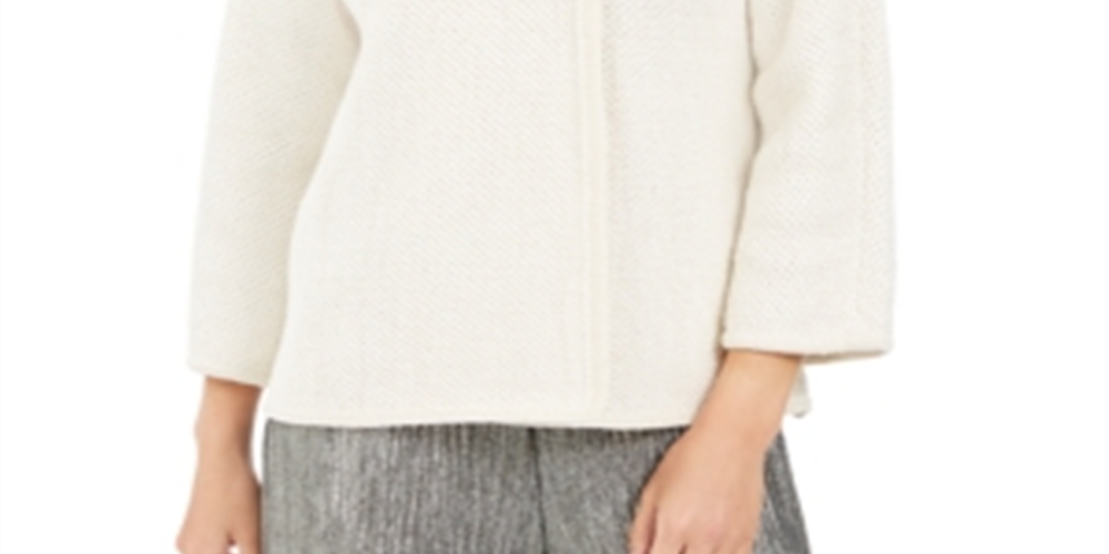 JM Collection Women's Holiday Party Metallic Textured Brooch Sweater Jacket White Size XX-Large