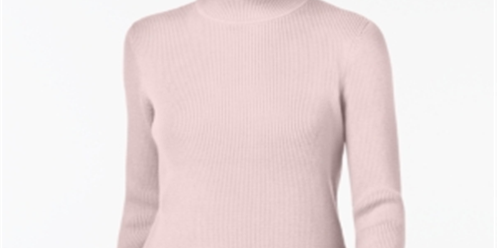 Karen Scott Women's Cotton Ribbed Turtleneck Top Pink Size X-Small