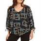 JM Collection Women's Printed Asymmetrical Necklace Blouse Black Size Small
