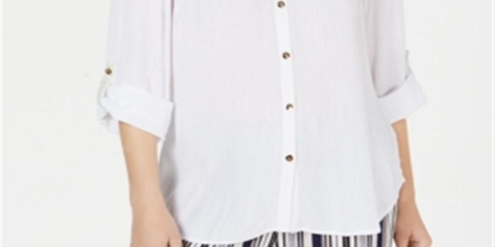 JM Collection Women's Crepon Button Front Blouse White Size Medium