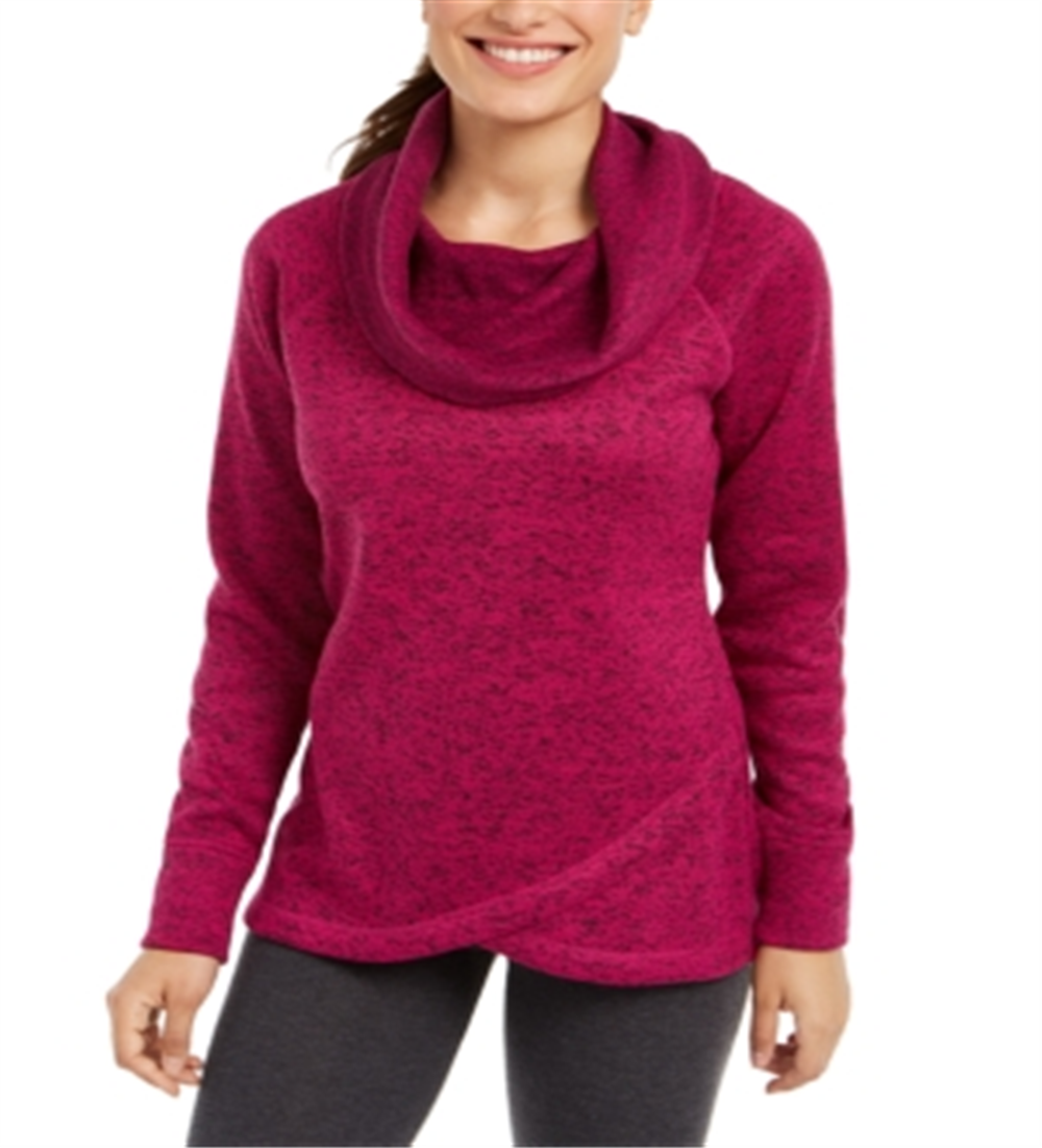 ID Ideology Women's Cowl Neck Fleece Pullover Sweater Pink Size Large