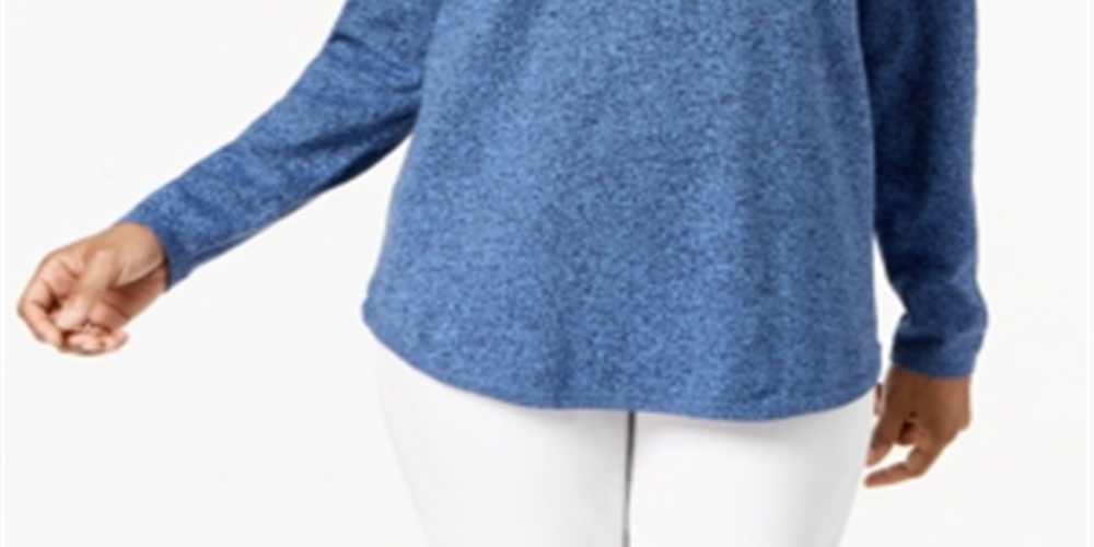 Karen Scott Women's Cotton Curved-Hem Sweater Blue Size Petite S