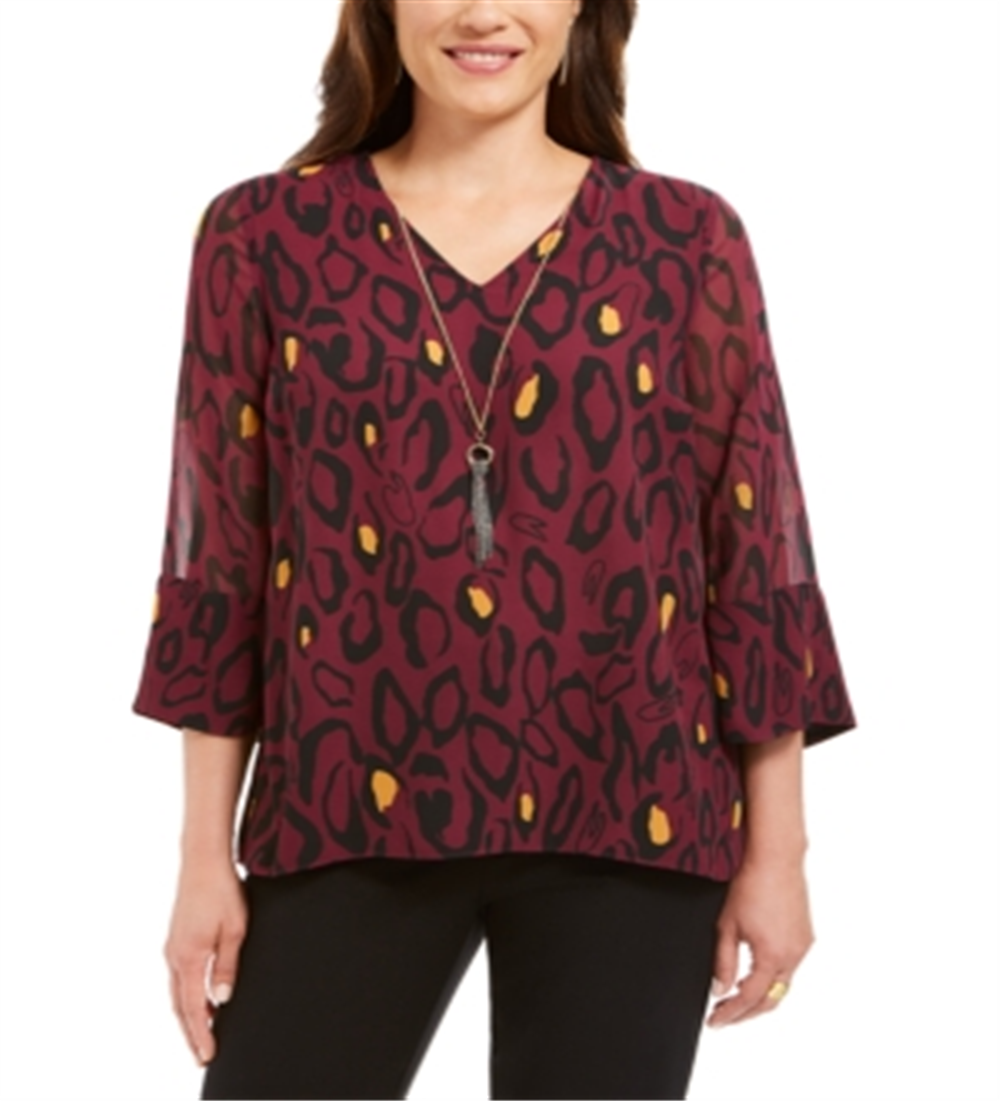 JM Collection Women's Printed Necklace Top Purple Size Large