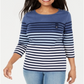 Karen Scott Women's Striped Colorblocked Top Blue Size Petite Medium