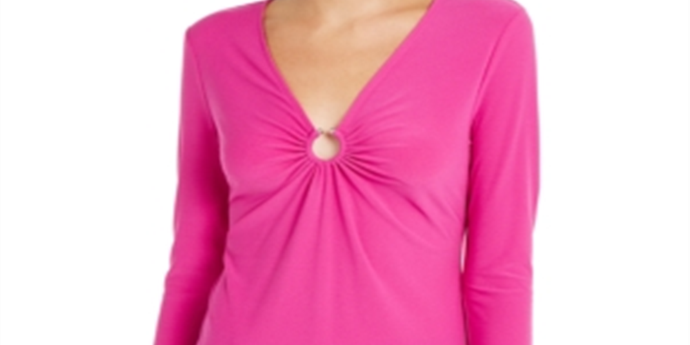 INC International Concepts Women's U Ring V Neck Top Pink Size Medium