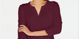 Charter Club Women's Supima Cotton Split Neck Top Red Size Medium