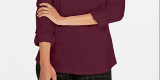 Charter Club Women's Supima Cotton Split Neck Top Red Size Medium