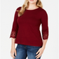 Charter Club Women's Cotton Lace Trim Top Red Size Petite L