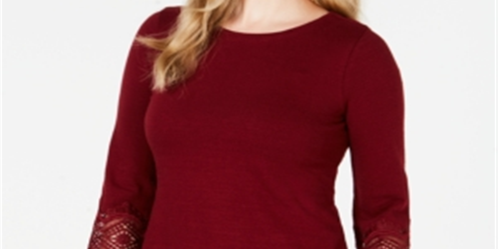 Charter Club Women's Cotton Lace Trim Top Red Size Petite L