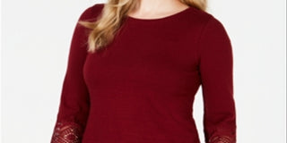 Charter Club Women's Cotton Lace Trim Top Red Size Petite L