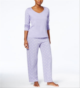 Charter Club Women's Graphic Top & Printed Pants Pajama Set Purple Size 2XL