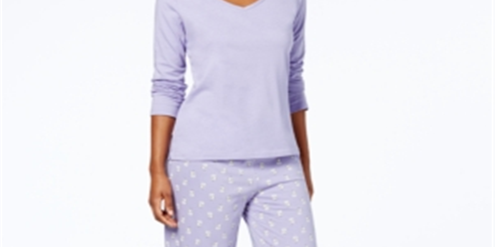 Charter Club Women's Graphic Top & Printed Pants Pajama Set Purple Size 2XL