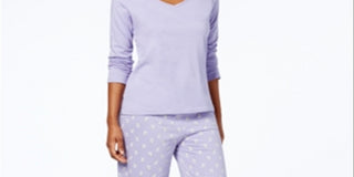 Charter Club Women's Graphic Top & Printed Pants Pajama Set Purple Size 2XL