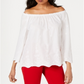 Charter Club Women's Convertible Embroidered Cotton Top White Size Medium