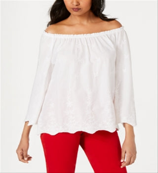 Charter Club Women's Convertible Embroidered Cotton Top White Size Medium