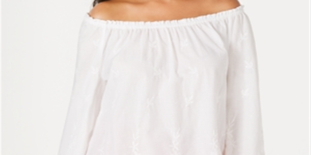 Charter Club Women's Convertible Embroidered Cotton Top White Size Medium
