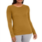 JM Collection Women's Solid Long Sleeve Jewel Neck Top Yellow Size Petite Large