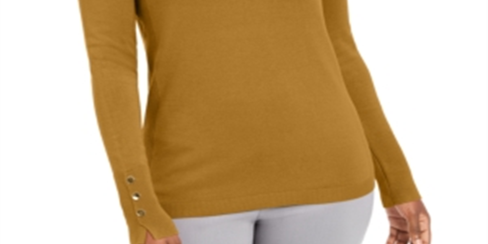 JM Collection Women's Solid Long Sleeve Jewel Neck Top Yellow Size Petite Large