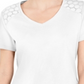 Karen Scott Women's Eyelet Shoulder V Neck Top White Size Large