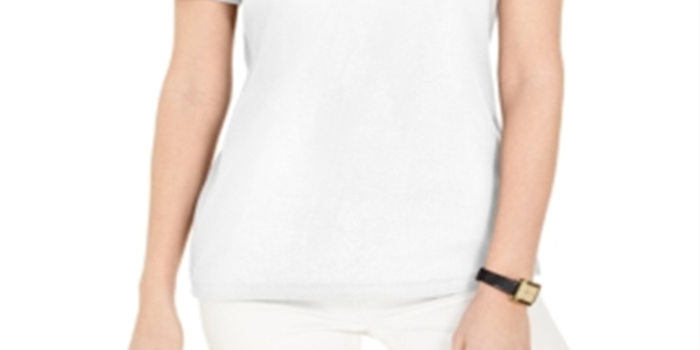 Karen Scott Women's Eyelet Shoulder V Neck Top White Size Large