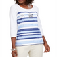 Karen Scott Women's Striped Sequined Top White Size Petite S