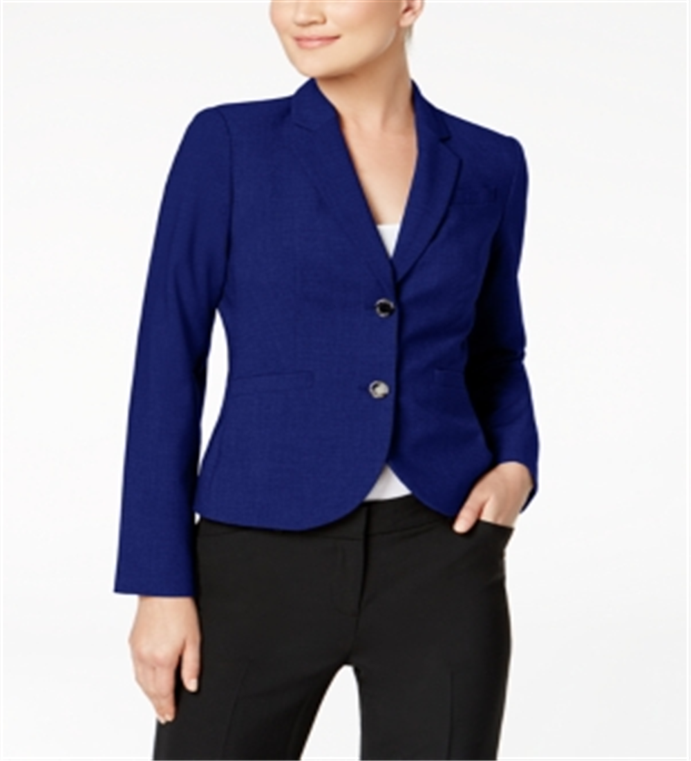 Calvin Klein Women's Fitted Long Sleeves Two Button Blazer Navy Size 4P