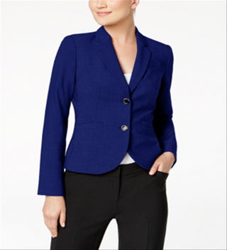 Calvin Klein Women's Fitted Long Sleeves Two Button Blazer Navy Size 4P