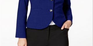 Calvin Klein Women's Fitted Long Sleeves Two Button Blazer Navy Size 4P