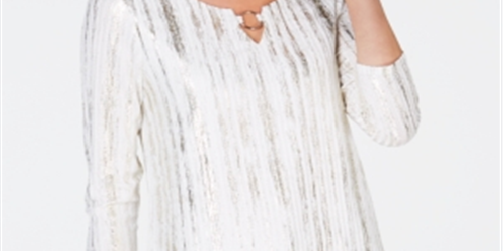 JM Collection Women's Embroidered Ruched Top White/gold Size Petite S