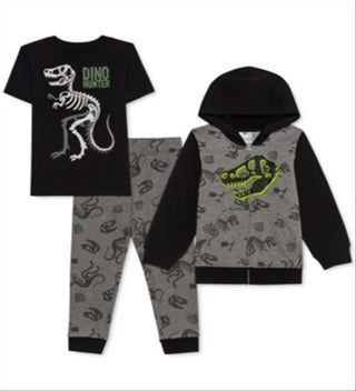 Jem Toddler Boy's 3 Pc Dino Hunter Hoodie T-Shirt & Joggers Set Gray Size 2