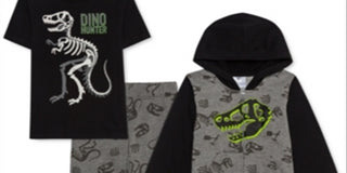 Jem Toddler Boy's 3 Pc Dino Hunter Hoodie T-Shirt & Joggers Set Gray Size 2