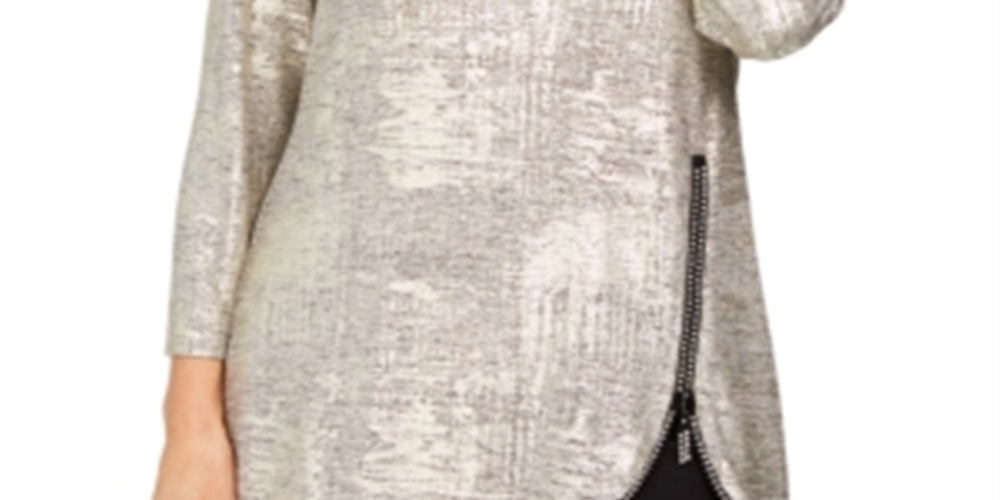 JM Collection Women's Metallic Foiled Top Yellow Size Large