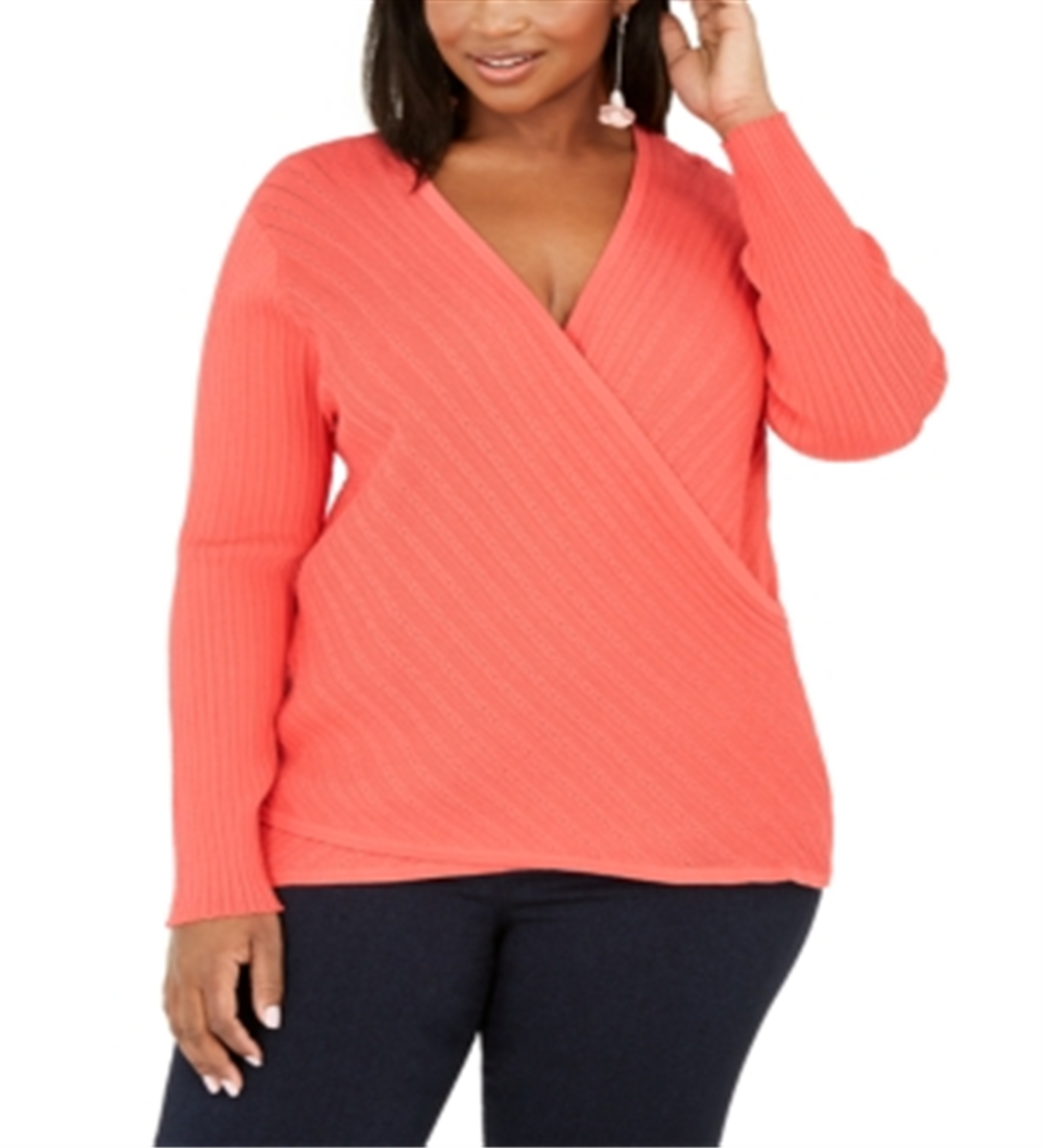 INC International Concepts Women's Surplice Pullover Sweater Orange Size 2X