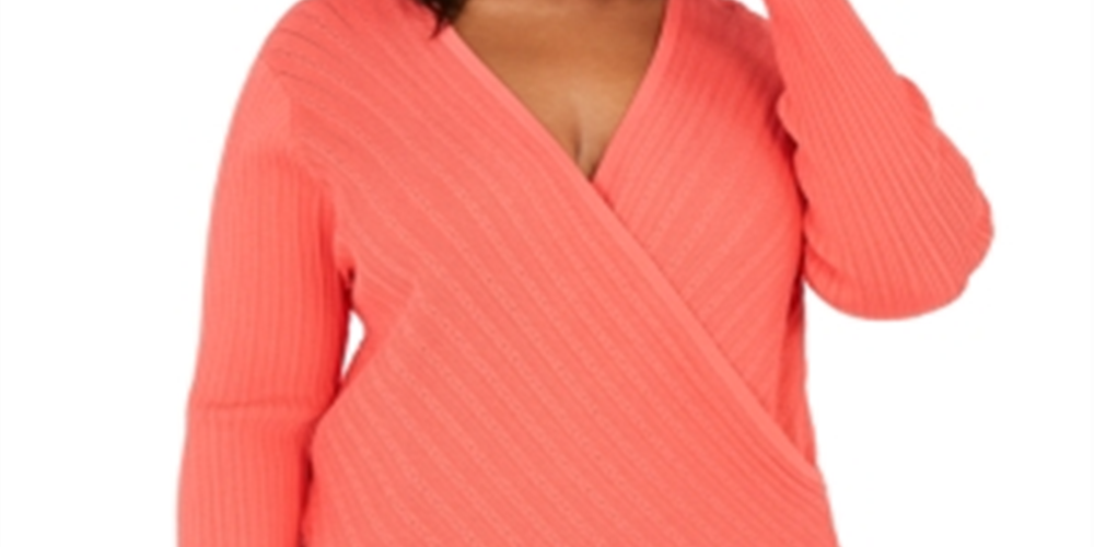 INC International Concepts Women's Surplice Pullover Sweater Orange Size 2X