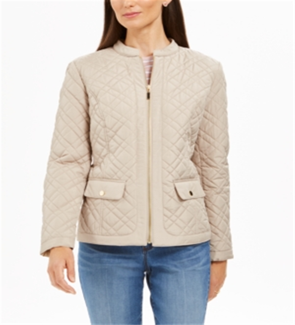 Charter Club Women's Pocketed Solid Zip up Coat Brown Size Petite Small