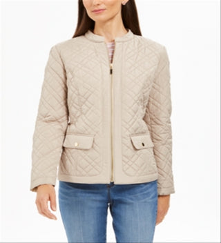 Charter Club Women's Pocketed Solid Zip up Coat Brown Size Petite Small