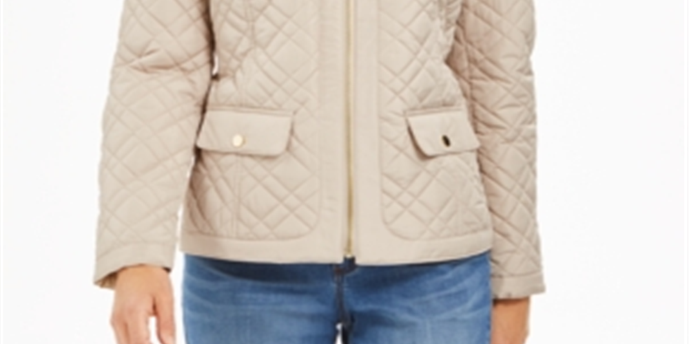 Charter Club Women's Pocketed Solid Zip up Coat Brown Size Petite Small