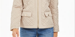 Charter Club Women's Pocketed Solid Zip up Coat Brown Size Petite Small