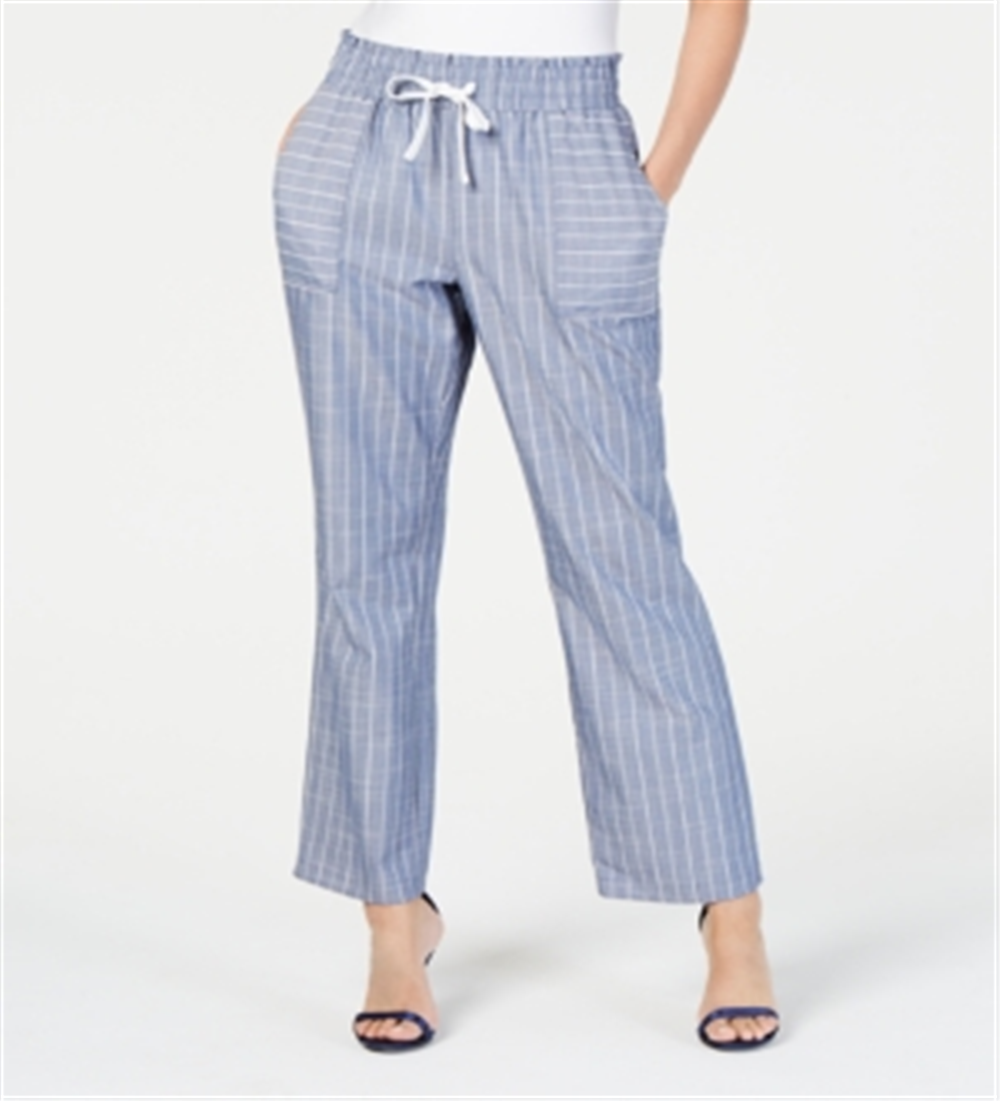 NY Collection Women's Striped Pull on Pants Blue Size Petite Medium
