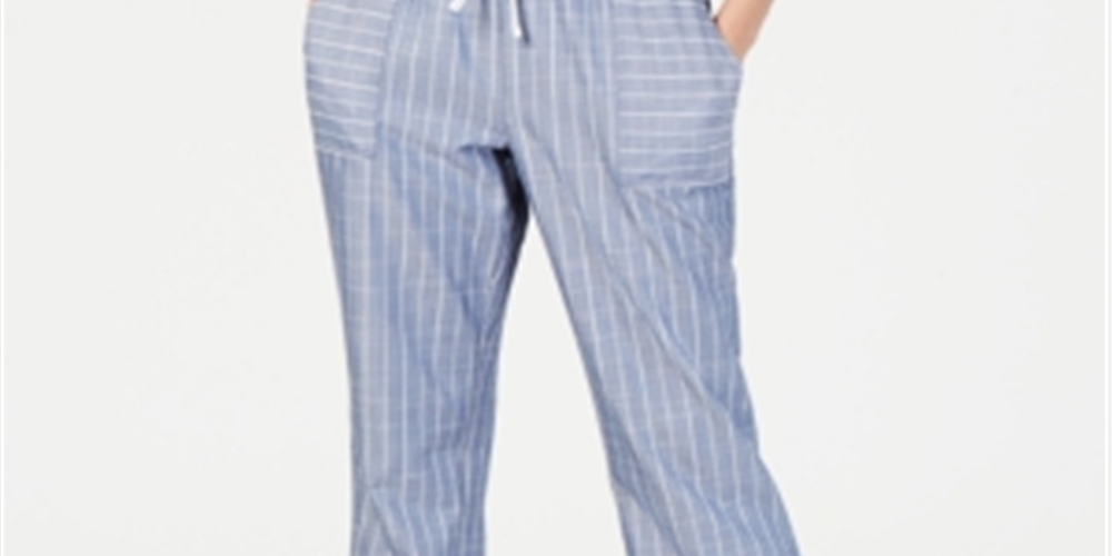 NY Collection Women's Striped Pull on Pants Blue Size Petite Medium