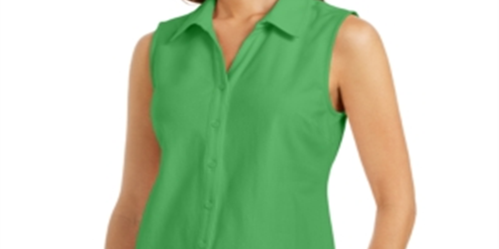 Charter Club Women's Cotton Pique Sleeveless Shirt Green Size 6