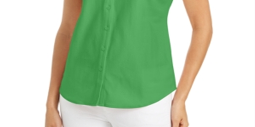 Charter Club Women's Cotton Pique Sleeveless Shirt Green Size 6