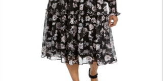 Taylor Women's Floral Print Smocked MIDI Dress Black Size 18W