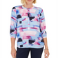 JM Collection Women's Printed Pleated Back Blouse Purple Size Small
