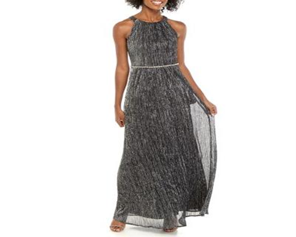 Slny Women's Embellished Sleeveless Halter Maxi Sheath Evening Dress Silver Size 16