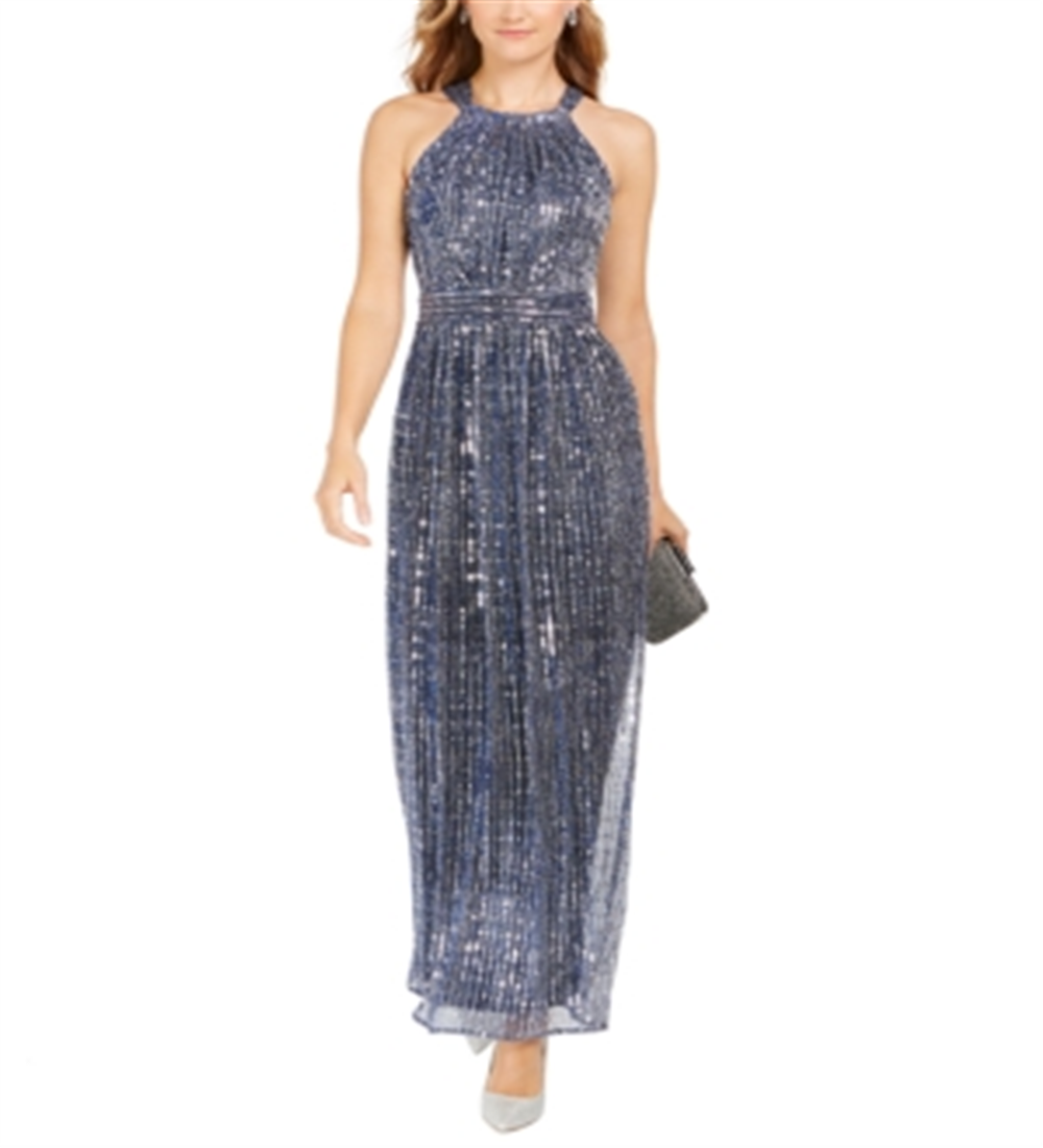 INC International Concepts Women's Sparkle Halter Dress Blue Size 12