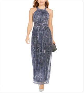 INC International Concepts Women's Sparkle Halter Dress Blue Size 12