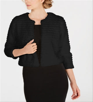 Calvin Klein Women's Faux Fur Sleeveless Open Cardigan Cocktail Top Black Size Petite Small