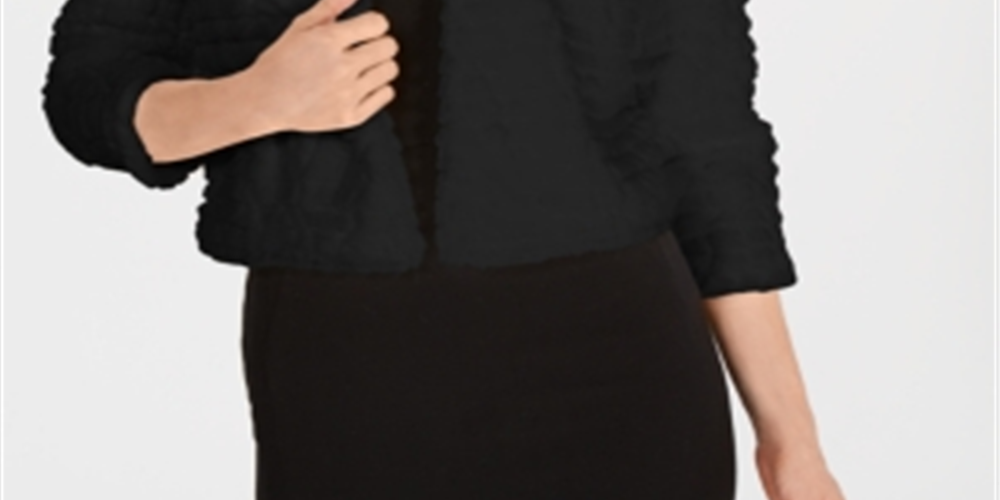 Calvin Klein Women's Faux Fur Sleeveless Open Cardigan Cocktail Top Black Size Petite Small