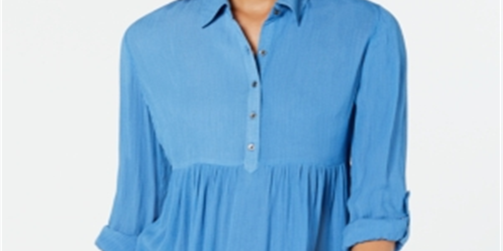 Style & Co Women's Babydoll Tunic Shirt Blue Size Petite M